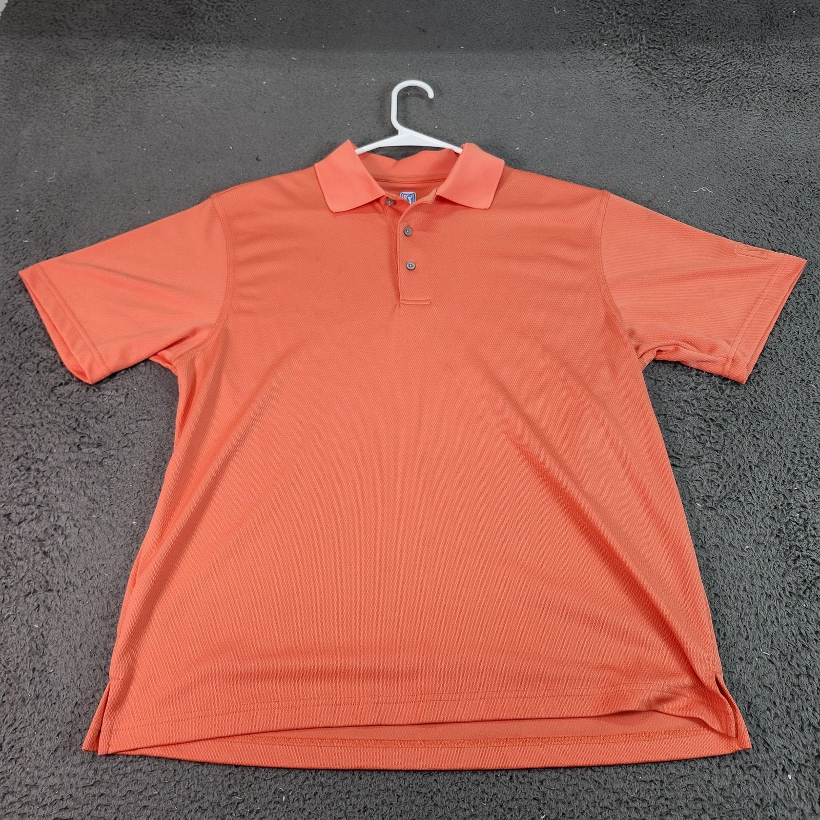 Pga Tour Polo Shirt Mens Large Orange Solid Golf Performance Short Sleeve